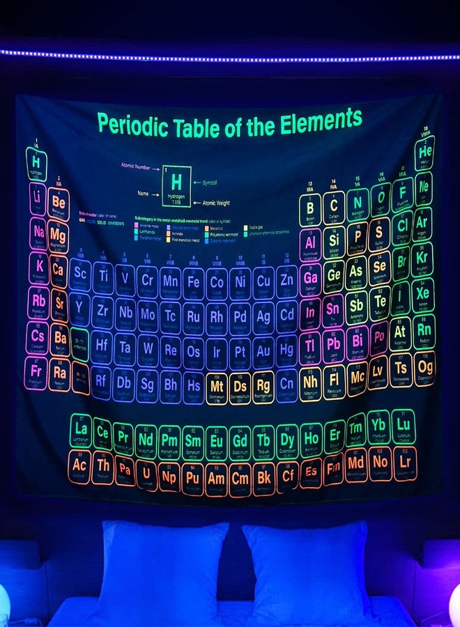 Uokiuki Blacklight Tapestry Periodic Table of Elements UV Reactive Chemistry Chart Educational Wall Hanging for Bedroom Classroom Living Room Dorm 40 X 28 Inch - Image 1